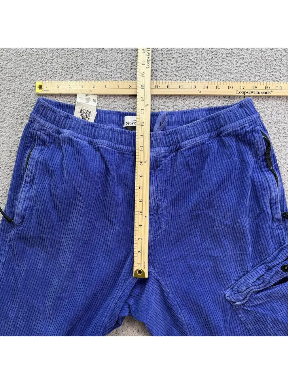 Stone Island Blue Corduroy Cargo Pants W38 Drawstring Wide Wale Made In Romania
